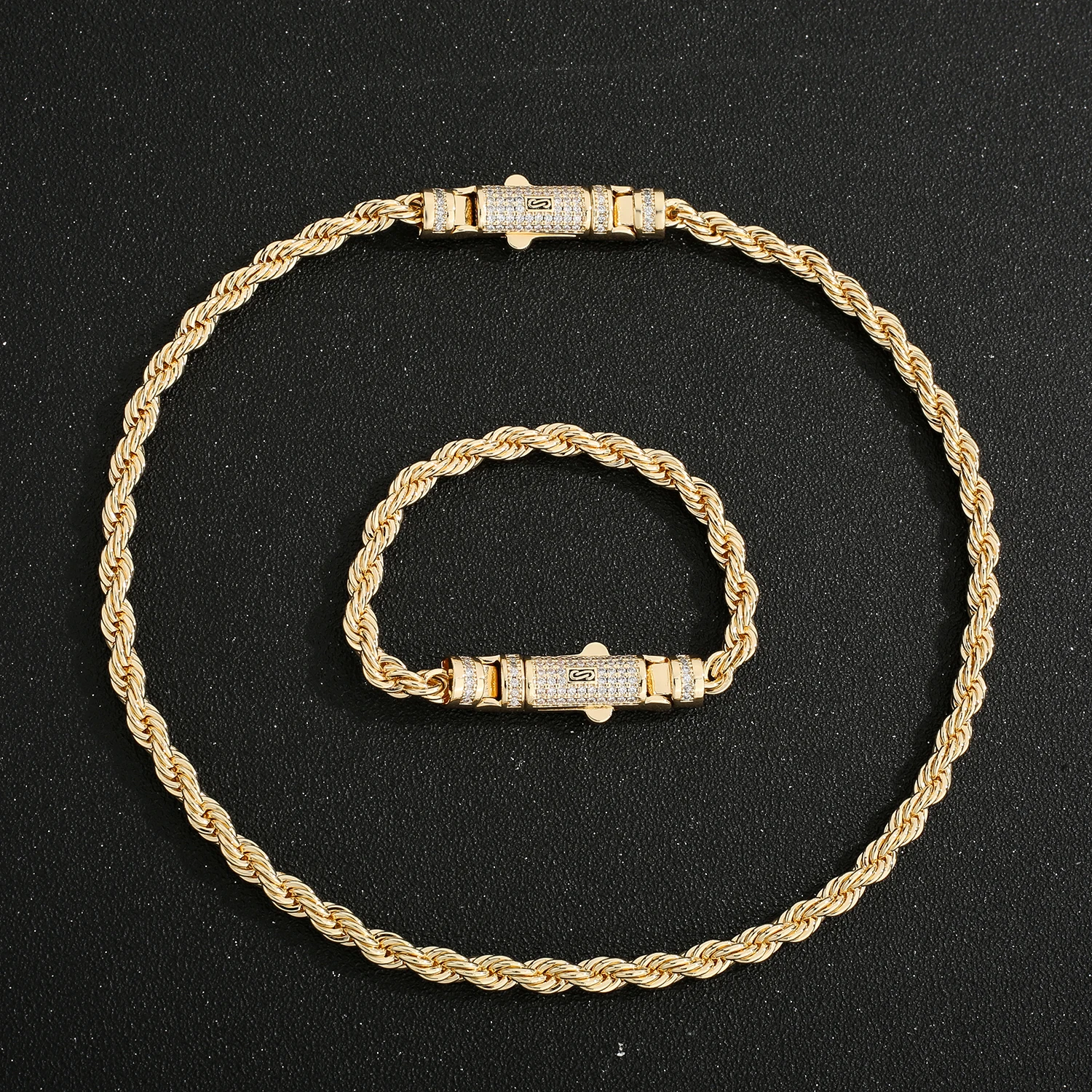 جديد S المشبك موناكو سلسلة 14K مطلية بالذهب الكلاسيكية 6 مللي متر سوار وقلادة للرجال والنساء غرامة مجوهرات شحن مجاني