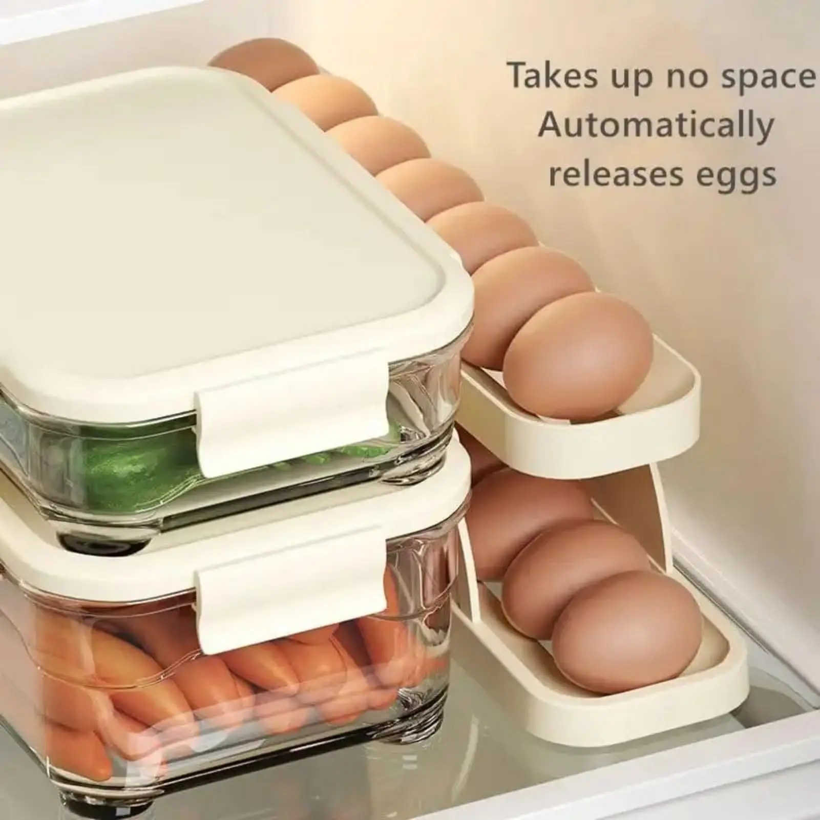 Double Layer Rolling Egg Dispenser Holder for Refrigerator - Space Saving, Holds 12-14 Eggs, Auto Gravity Feed, (ABS Plastic)