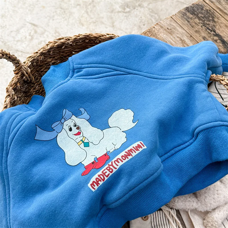 2024 Winter New Children Warm Fleece Sweatshirt Cartoon Print Boys Girls Plus Velvet Thick Pullover Tops Kids Casual Clothes