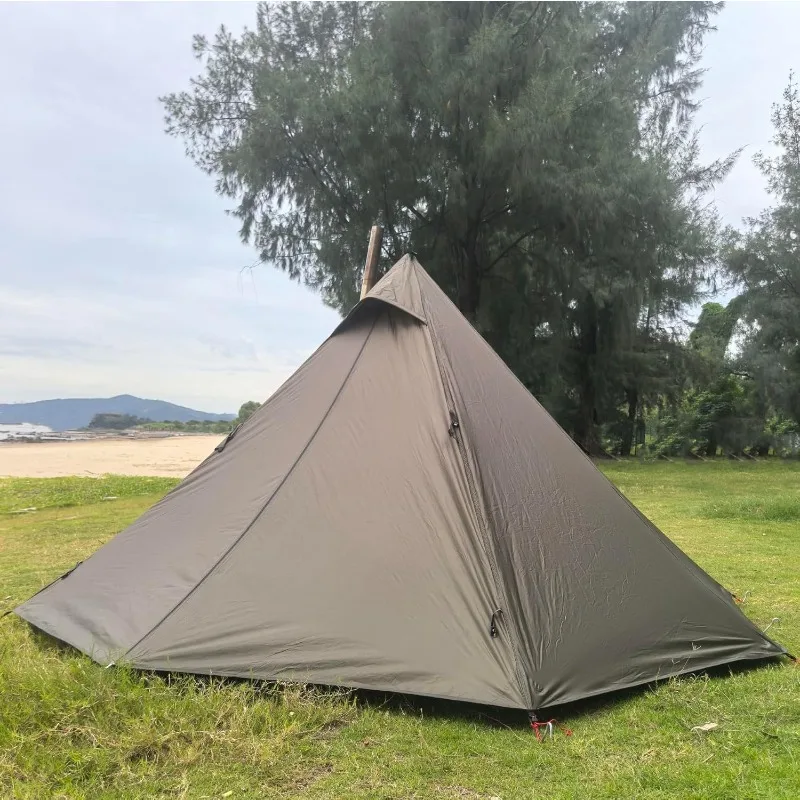 خيمة تخييم هرمية خفيفة للغاية بطبقة مزدوجة خيمة ساخنة مع نافذة مدخنة محمولة منفردة/خيمة الغابة الخارجية لشخص أو شخصين