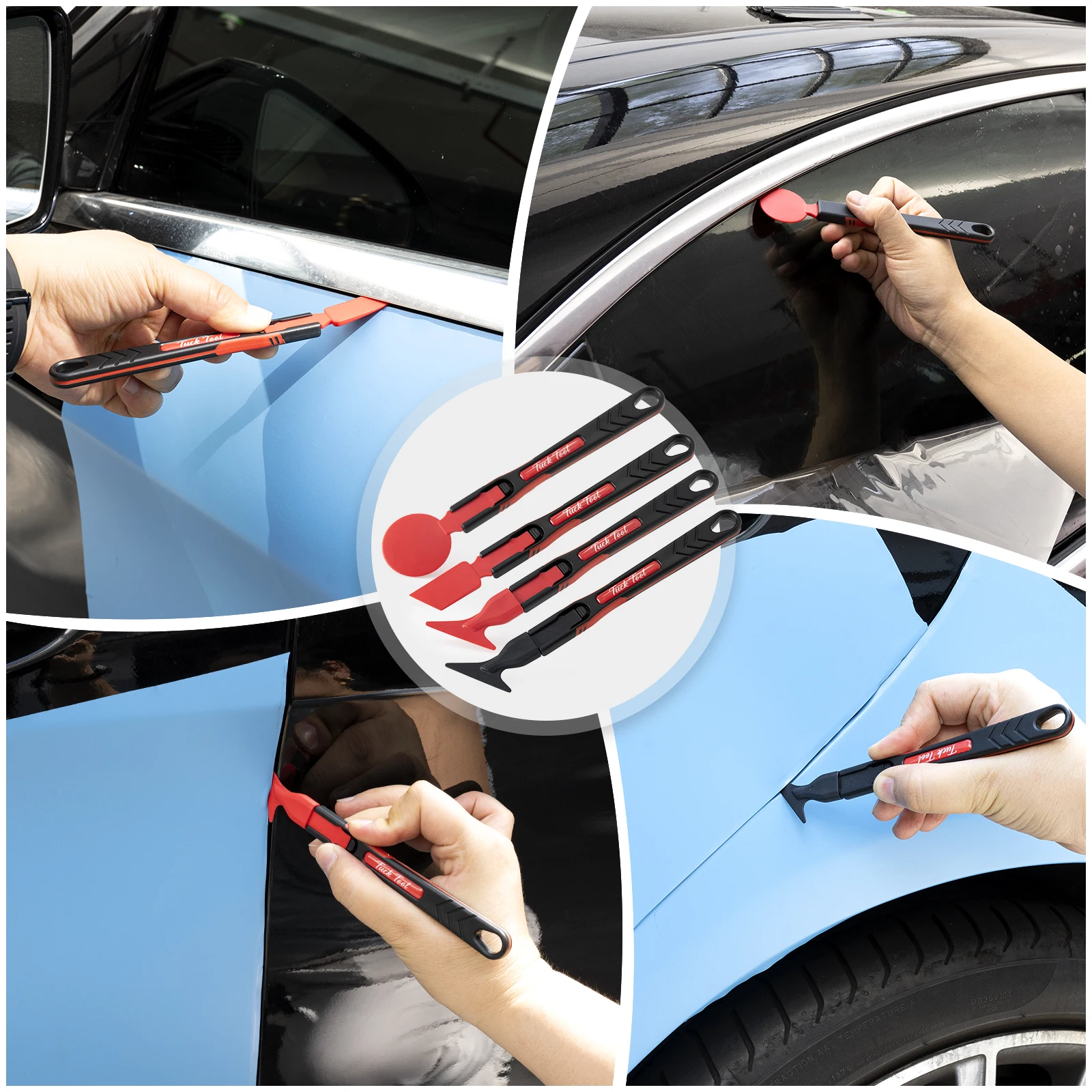 FOSHIO Pro Car Wrap Stick Scraper Tool Set with 7pcs Different Replacement Heads Carbon Vinyl Film Edge Tucking Plastic Squeegee