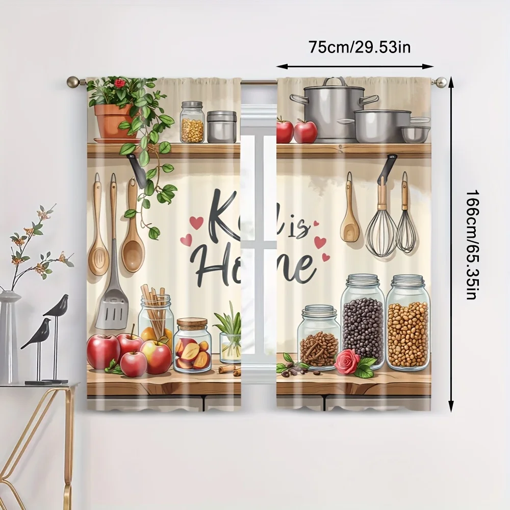 Kitchen Decor Curtain Farmhouse Style Cooking Utensils Spices Home Kitchen Wall Art Window Curtain