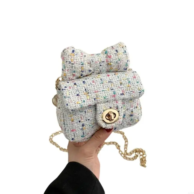 G7NB Koreanische Nette Bowknot Bunte Gestrickte Schulter Tasche Umhängetasche Handtasche Kleine Geldbörse mit Metall Kette für