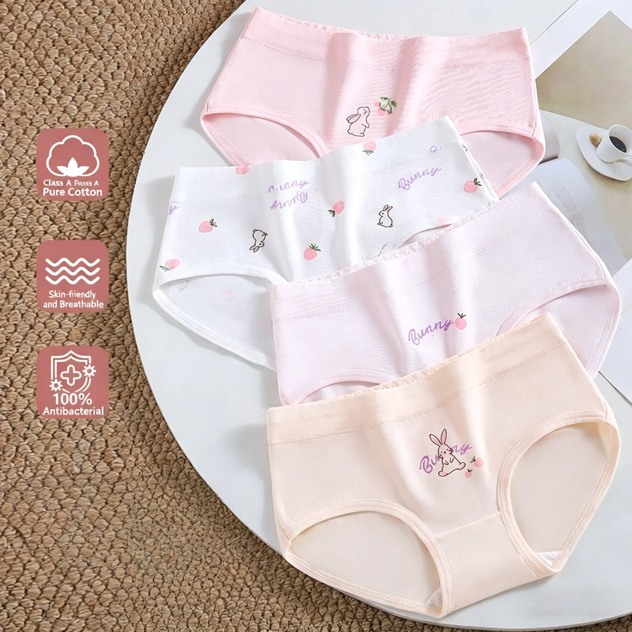 

4 шт. хлопковых трусиков для девочек, класс А, мягкие антибактериальные трусики, нижнее белье для девочек, трусики для детей среднего и старшего возраста