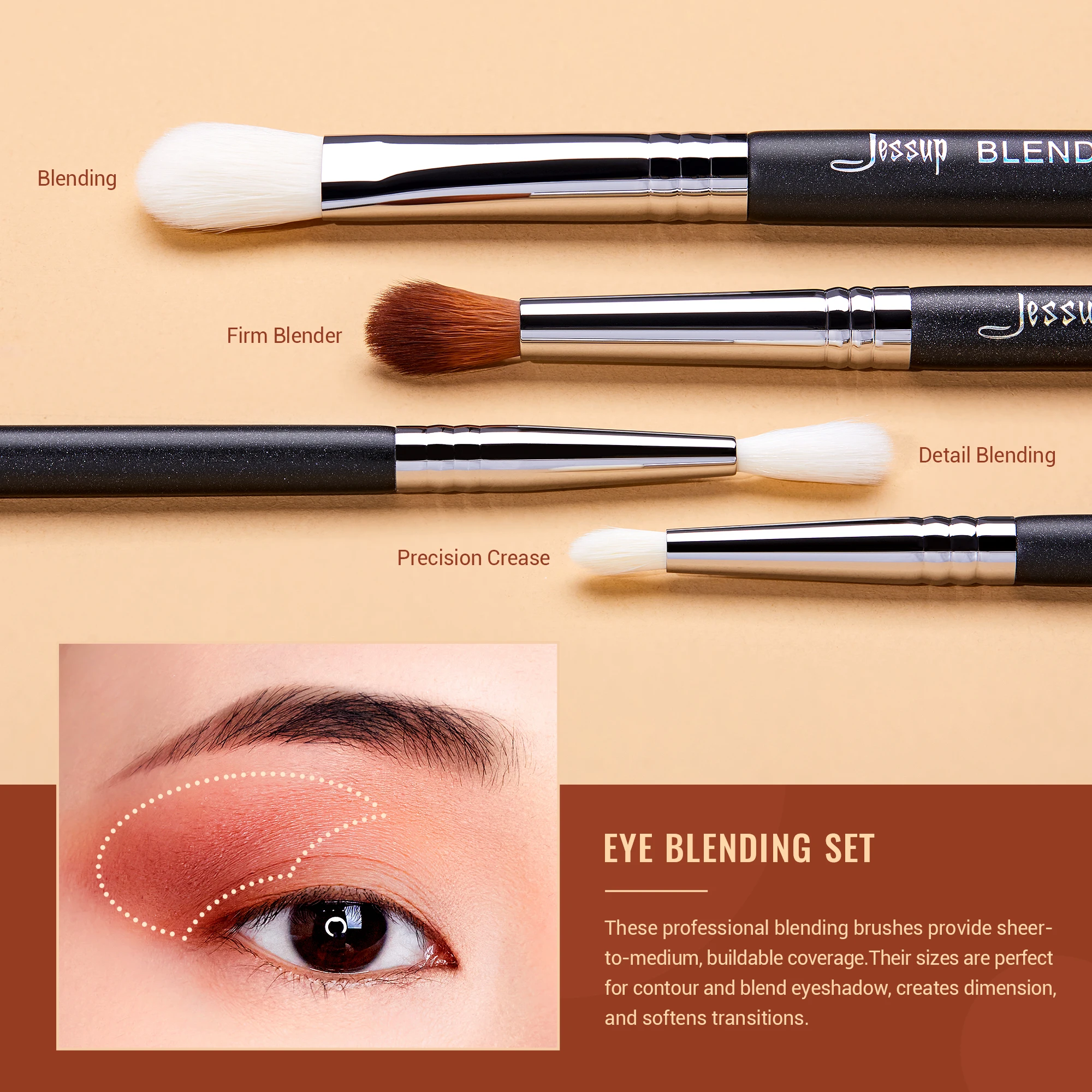 Jessup Eye Brushes set,Professional Blending Brush Eye Makeup brushes Synthetic Precision Blends Shadow Crease T338