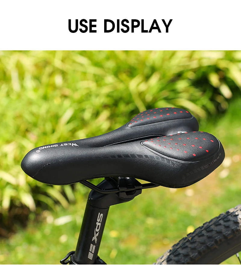 WEST BIKING Fahrradsattel, bequemes Gel-Schwammkissen, hohl, atmungsaktiv, stoßfest, MTB-Rennradsitz, ergonomisch, rutschfest, PU – Detail 12