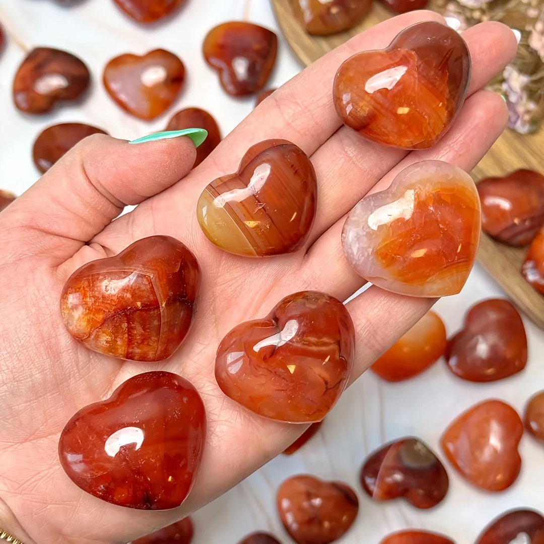 3/5/10pcs Natural Red Agate Heart Crystal, Hand Carved Red Agate Heart, DIY Jewelry Making,Home decoration stones, Festival gift
