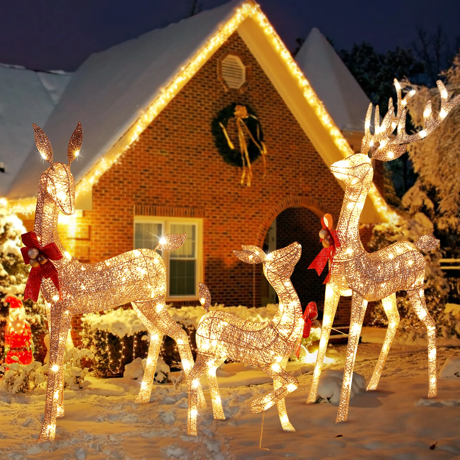 3-Pcs Large Lighted Christmas Deer Family Set Outdoor Yard Decoration with 210 LED Lights