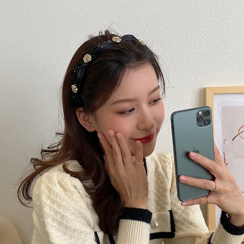

High End Elegant Camellia Headband Women 2026 New Short Hair Texture Hair Band Face Wash Vintage Hair Wrap Sturdy