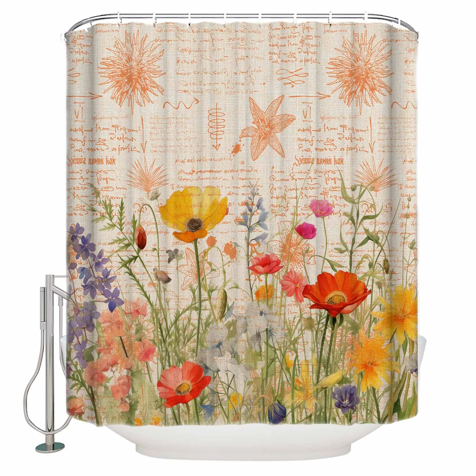 Poppy Flower Watercolor Vintage Shower Curtains Waterproof Bath Curtains Home Decor Modern Luxury Bathroom Curtain