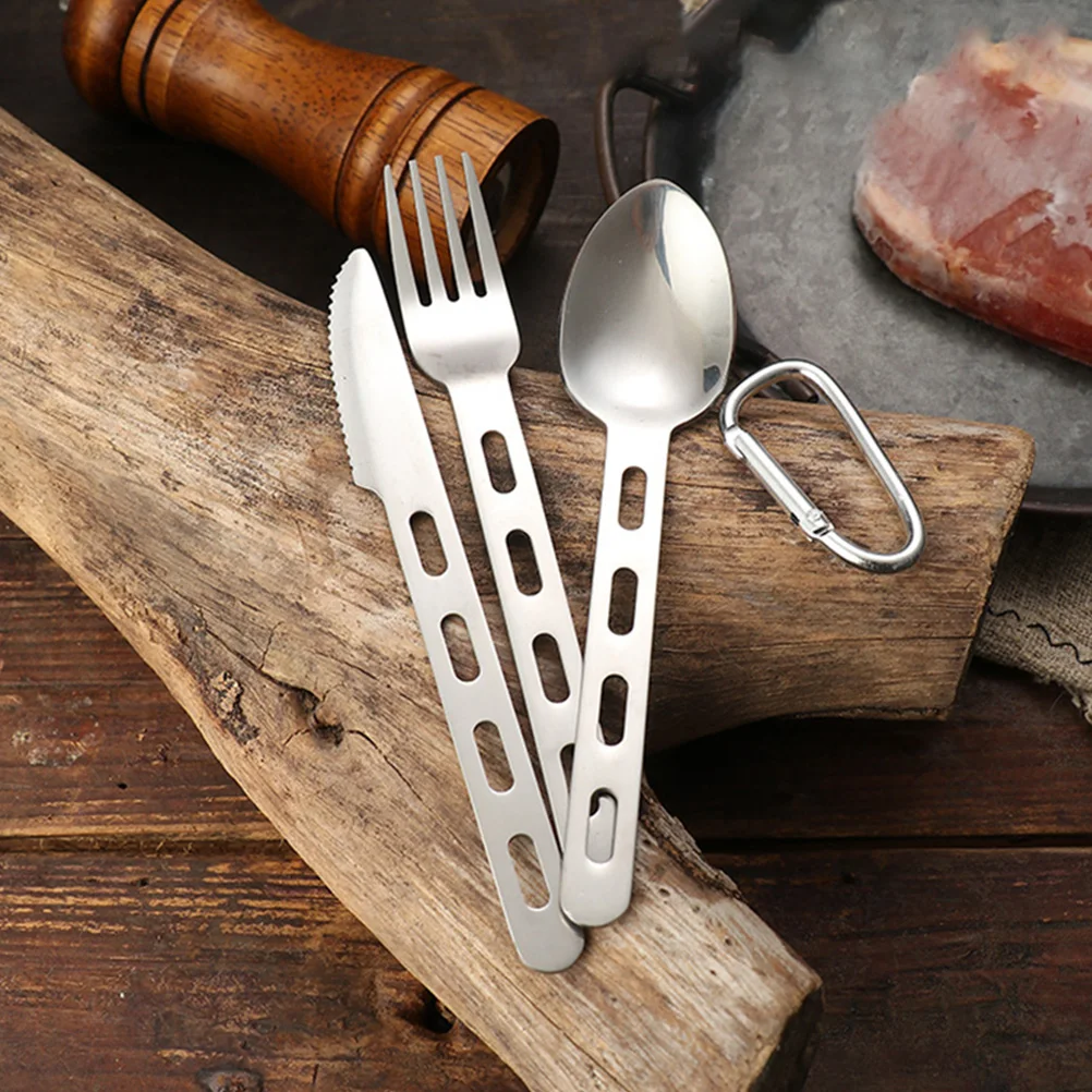 

3 Sets Portable Cutlery Forks Spoons Kit Silver 430 Stainless Steel Camping Outdoor Travel Kitchen Supplies Set