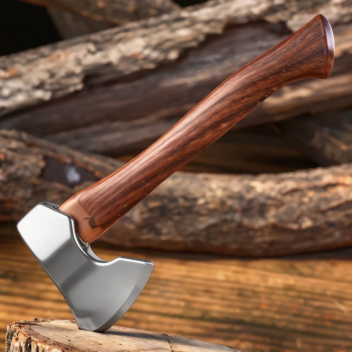 Scharfe Mini-Axt aus Edelstahl mit Holzgriff, EDC-Messer mit feststehender Klinge, Outdoor-Camping-Überlebens- und Tragbares Mehrzweckwerkzeug – Detail 3
