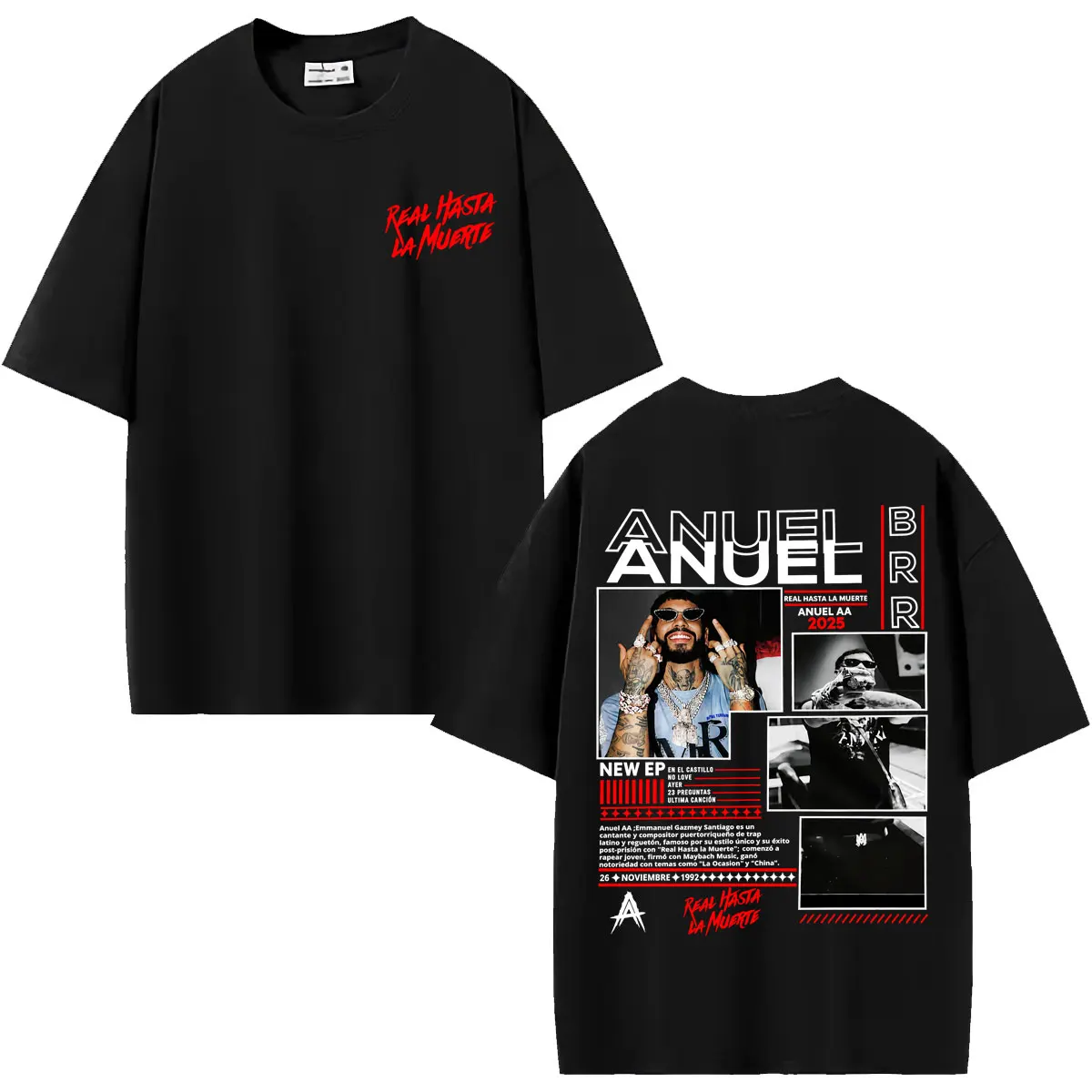 Rapper Anuel AA Real Hasta La Muerte Album Graphic T-shirt Men Women Vintage Punk Hip Hop T Shirts 100% Cotton Oversized T Shirt