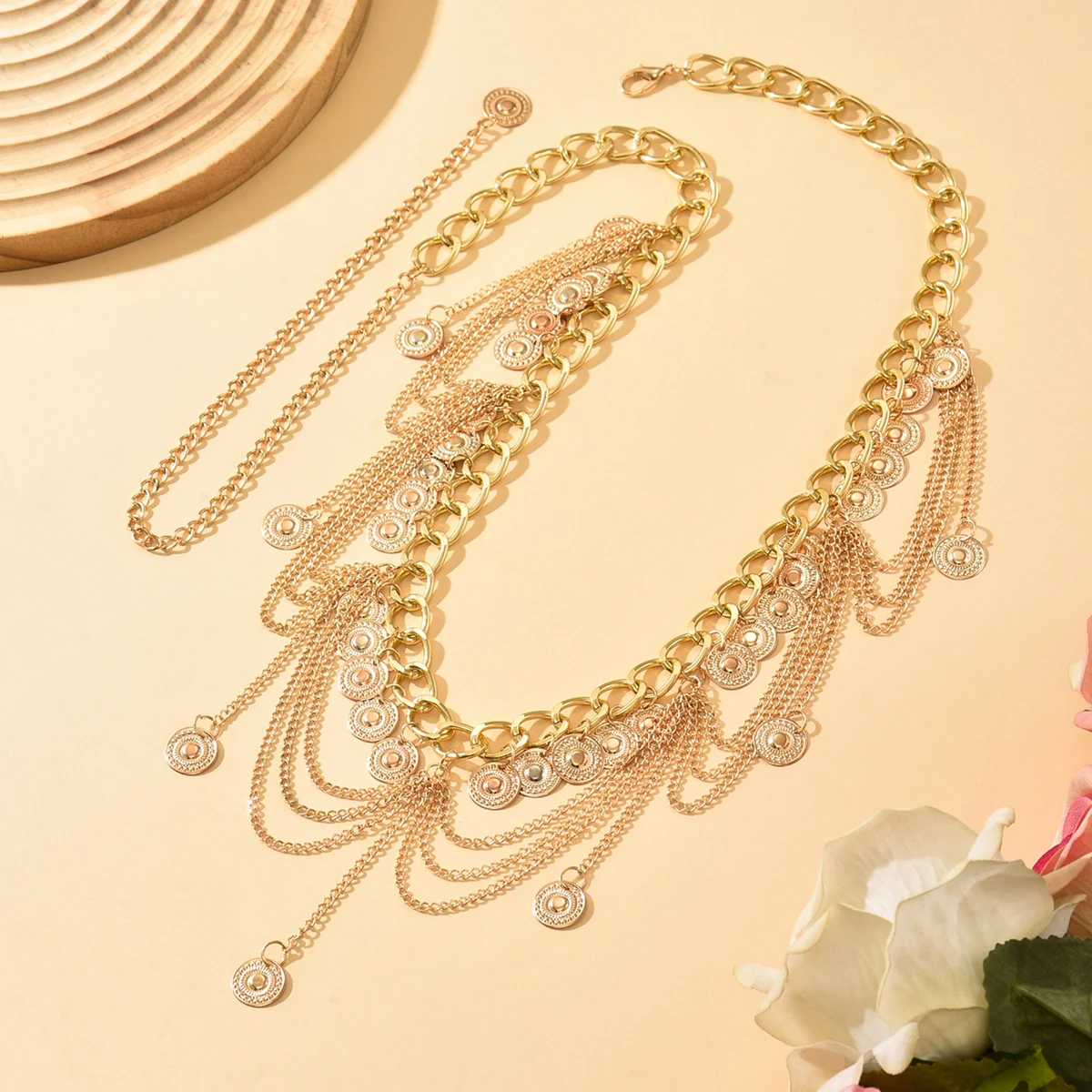 موضة جديدة الرقص الشرقي الخصر سلسلة للنساء أنيقة الذهب اللون عملة شرابة الخصر قلادة تنورة سلاسل حزام مجوهرات