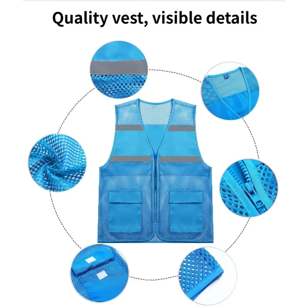 سترة شبكية قابلة للتنفس مخصصة مع طباعة الشعار، قميص إعلاني شبكي للنشاط المتطوع، زي العمل الآمن في الليل