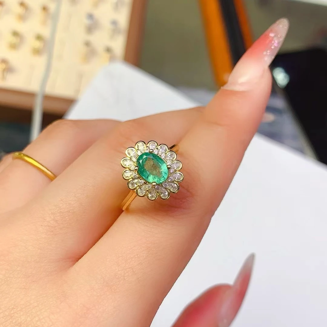 KJJEAXCMY Anello con smeraldo naturale S925 Argento sterling brillante Elegante design semplice Gioielli di fascia alta Bestseller per il compleanno