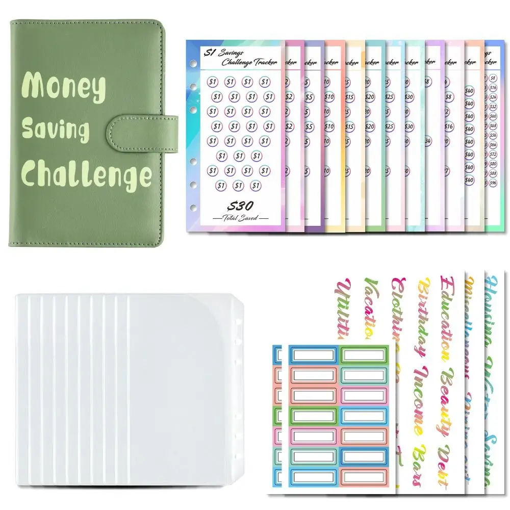 

PU Leather Envelope Challenge Binder Refillable Loose-leaf Money Saving Binder Transparent Savings Handbook