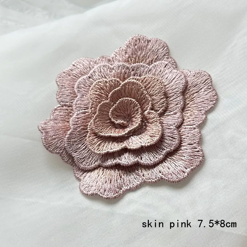 3Ps 8CM Green Wine 3d Rose Flower Patches Embroidery African Lace Applique Sewing On Clothes Wedding Dress Cap Decor Patch Diy