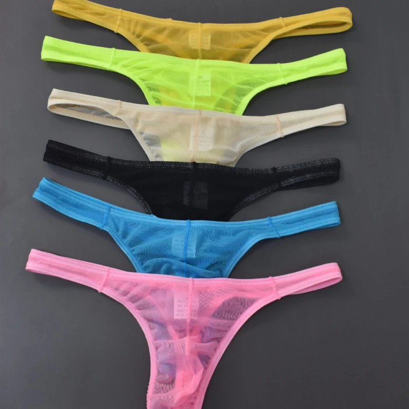 

Men's Thongs And G Strings Ultra-Thin Mesh Transparent Underwear U Convex Ice Silk Underpants Elastic Low Waist Soft Panties