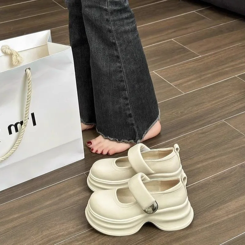 Platform Heightening Loafers Women's 2025 Spring New Retro Small Leather Shoes Versatile British Style Fashion High Heels