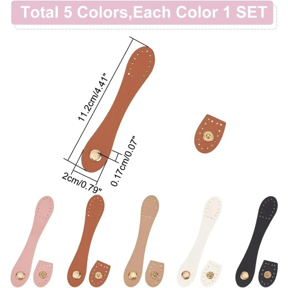 5 Sets PU Leather Snap Buckles 5 Colors Sew On PU Leather Tab Closure DIY Handmade Craft Sewing Snap Buttons Making Kit