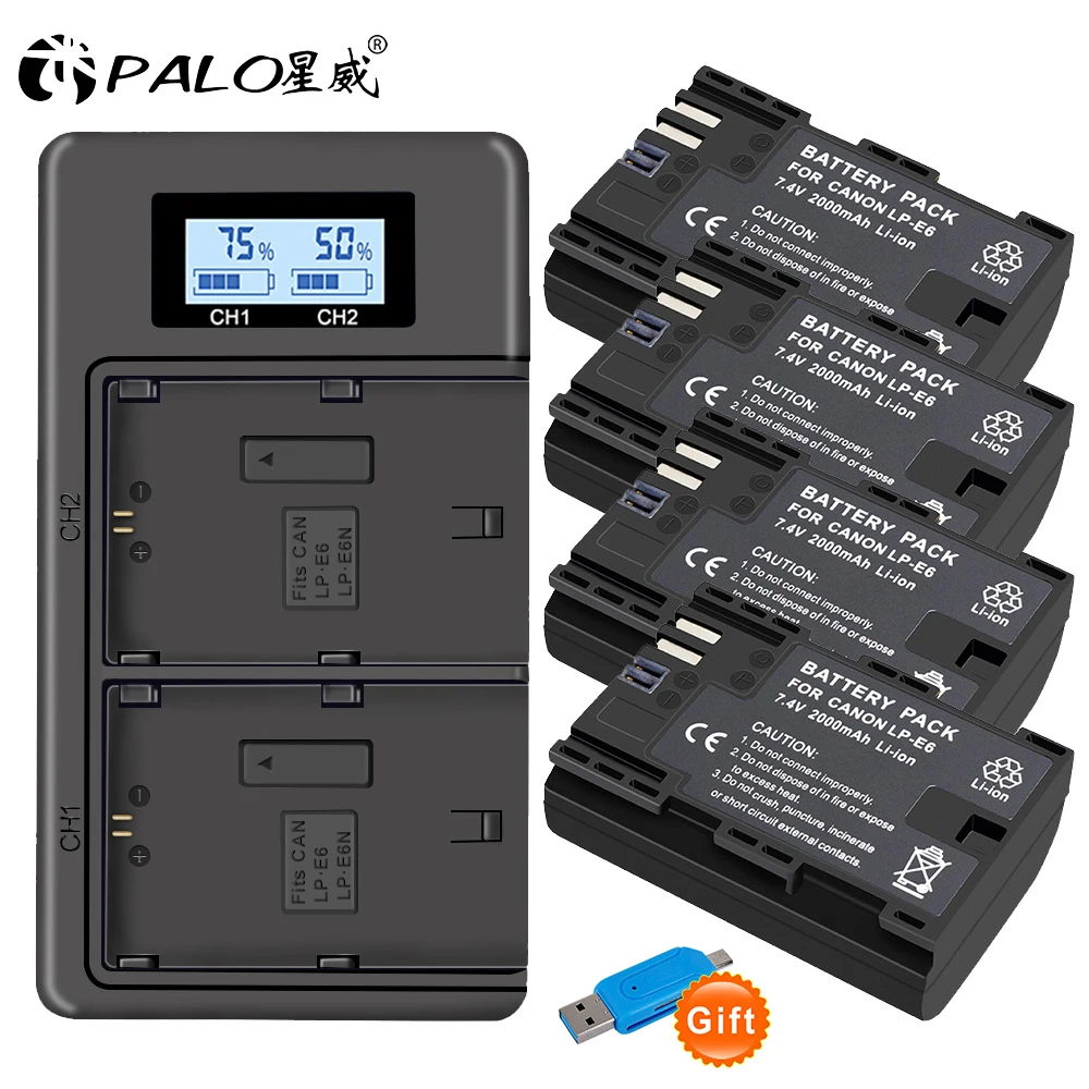 

LP-E6 LP E6 LPE6 E6N Battery + LCD Dual Charger For Canon EOS 5DS R 5D Mark II III 5D 6D 7D 70D 80D EOS 60D for Canon Cameras