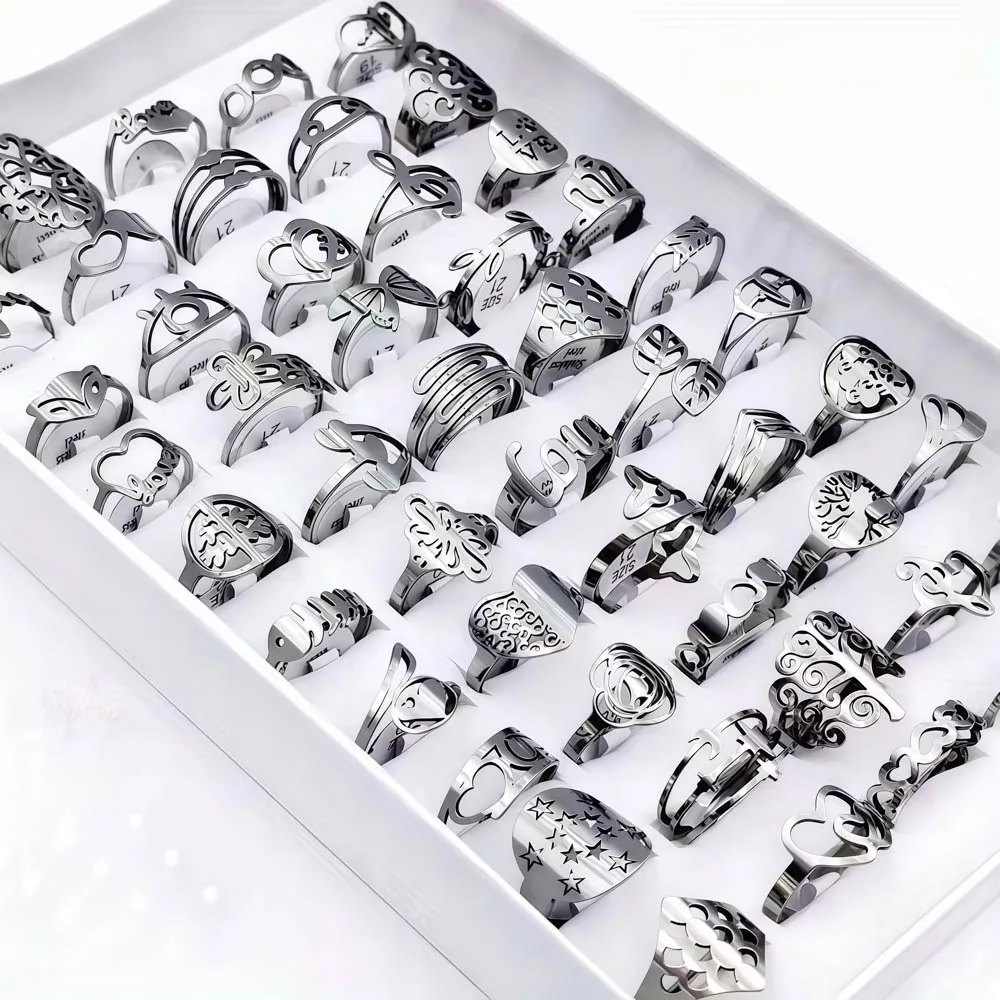 10/20 قطعة/الوحدة الموضة الكلاسيكية سحر متعدد الألوان بسيط الفولاذ المقاوم للصدأ خواتم للنساء الزفاف الحب مزيج نمط مجوهرات هدايا الحفلات #4