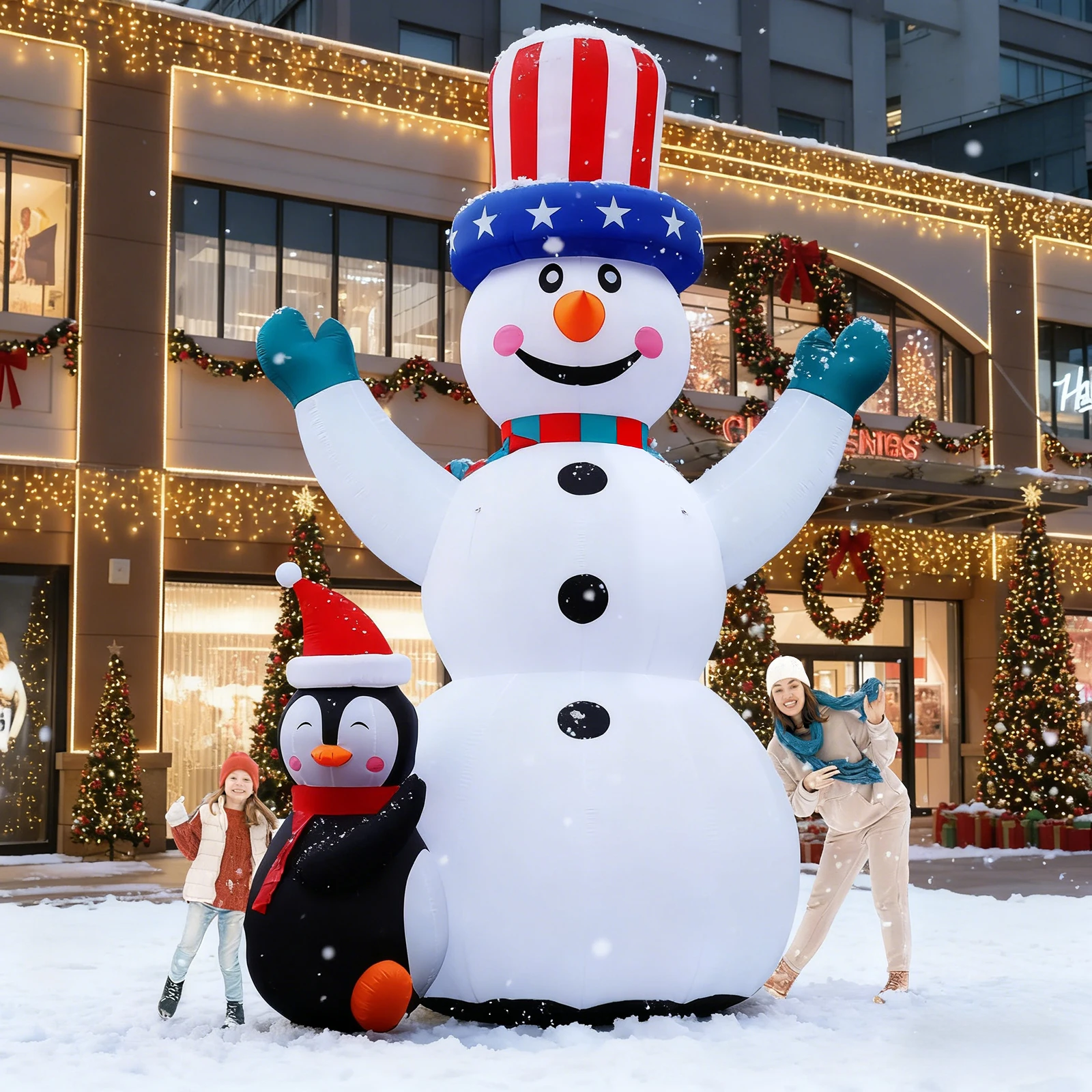 Christmas Inflatables Festival Outdoor Decoration Outdoor Party Garden Patio Display Xmas Gift Stacked Penguins And Snowman 26 Ft  33 Ft Decorations Snowman Giant Decorations