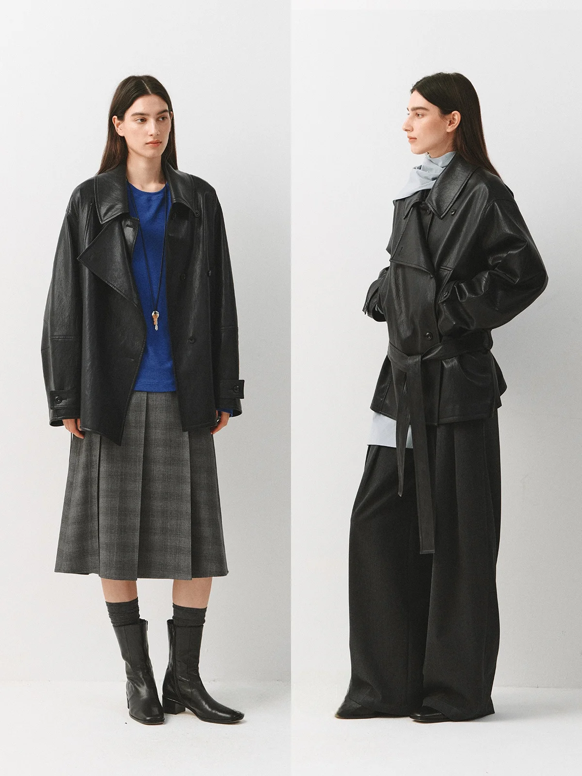 Praktyczna, dwuwarstwowa kurtka ze stójką, luźna, z imitacji skóry PU, wiatrówka, ciepła, dopasowana, z długim rękawem.