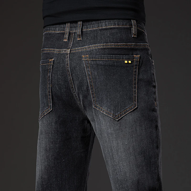Vintage Casual Men's Autumn Winter Stretch Jeans Straight Fit Slim Fashion Cotton Comfortable Male Denim Trousers Brand Clothing