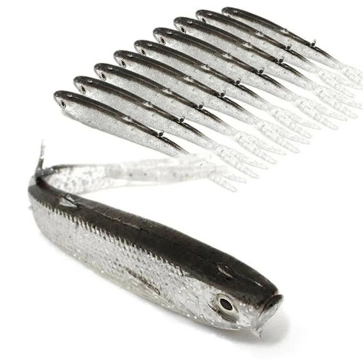 10 sztuk/partia miękka przynęta ryba Swimbait widelec ogon z haczykiem i bez haczyków przynęta wędkarska sztuczna silikonowa przynęta sprzęt wędkarski towary