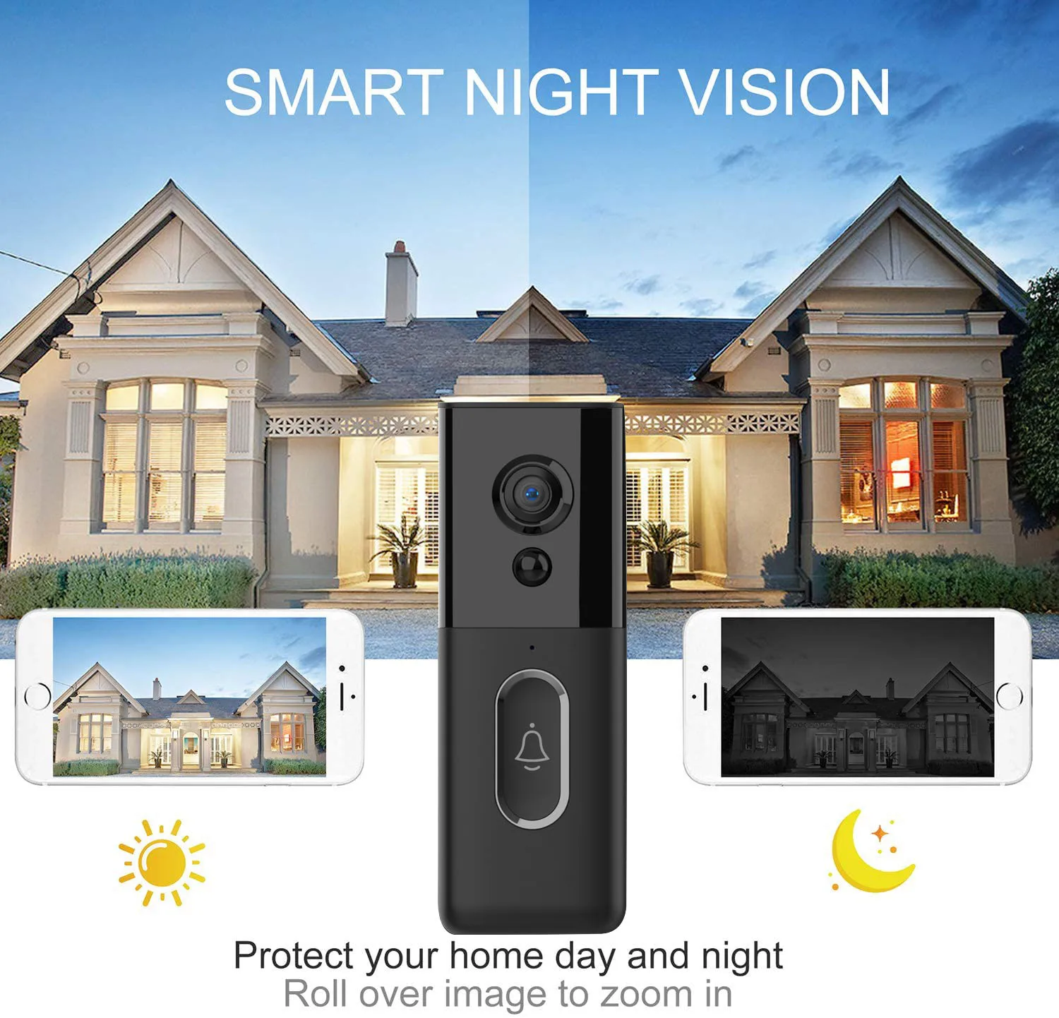 1080P Doorbell Camera 2 Trillion Pixel Video Phone 8000mAh Battery Powered Waterproof Smart Doorbell