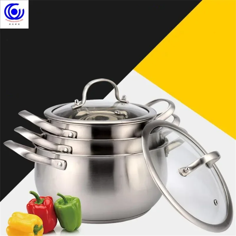 Stainless steel soup pot thickened binaural milk pot with double bottom non-magnetic hot pot