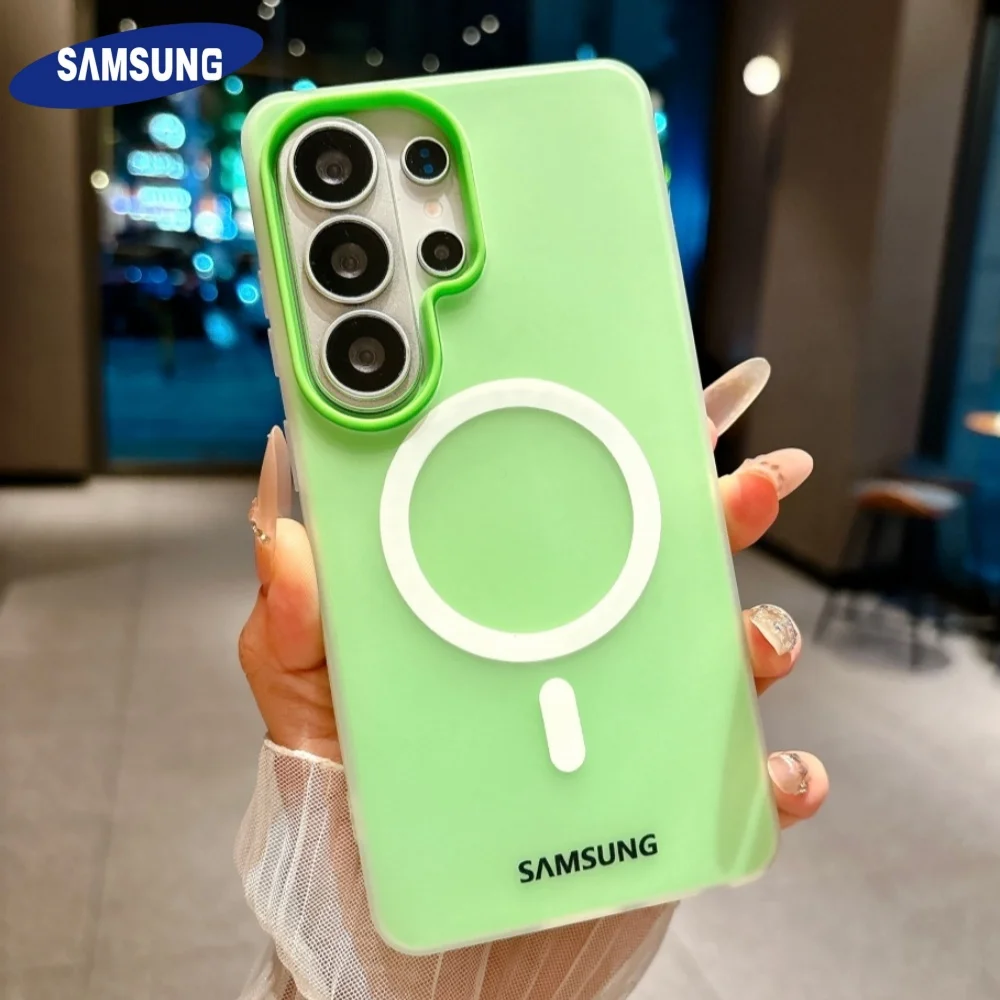 Bonbonfarbene, matte, weiche TPU-Magnet-Handyhülle für Samsung S26 S25 Edge Ultra S26Plus S25FE mit kabelloser MagSafe-Ladeabdeckung