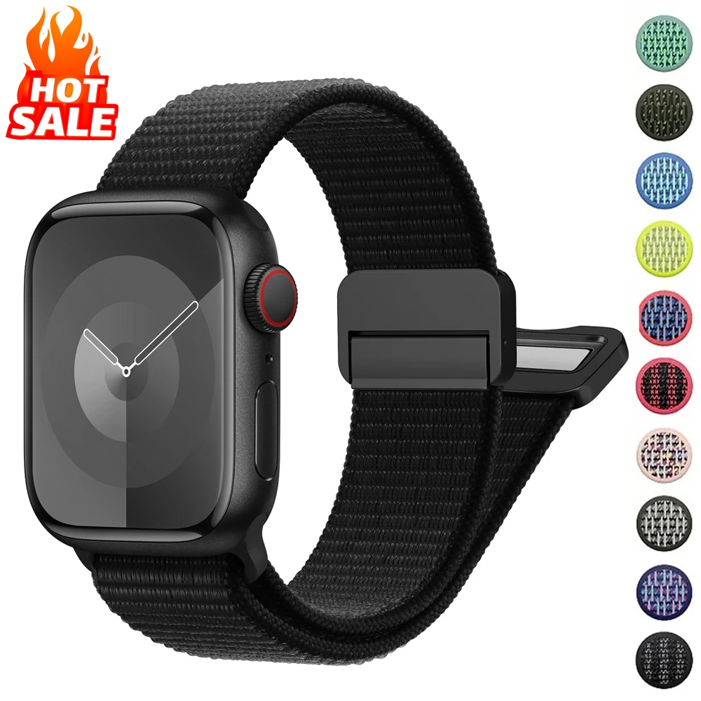 Correa de bucle magnético para Apple watch band 45mm 44mm 41mm 40mm 49mm 38mm 42mm pulsera de nailon iWatch series 9 8 7 6 5 3 ultra 2 se