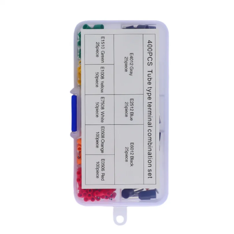 Isolados Latão Cobre Crimp Fio Terminais Kit com Caixa, Cabo Pin Termina, Conectores Terminal, Feito, 400Pcs