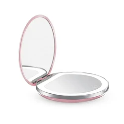 Usb Rechargeable Portable Travel Handheld Pocket Custom Logo Foldable Led Light Cosmetic Smart Touch Screen Makeup Mirror
