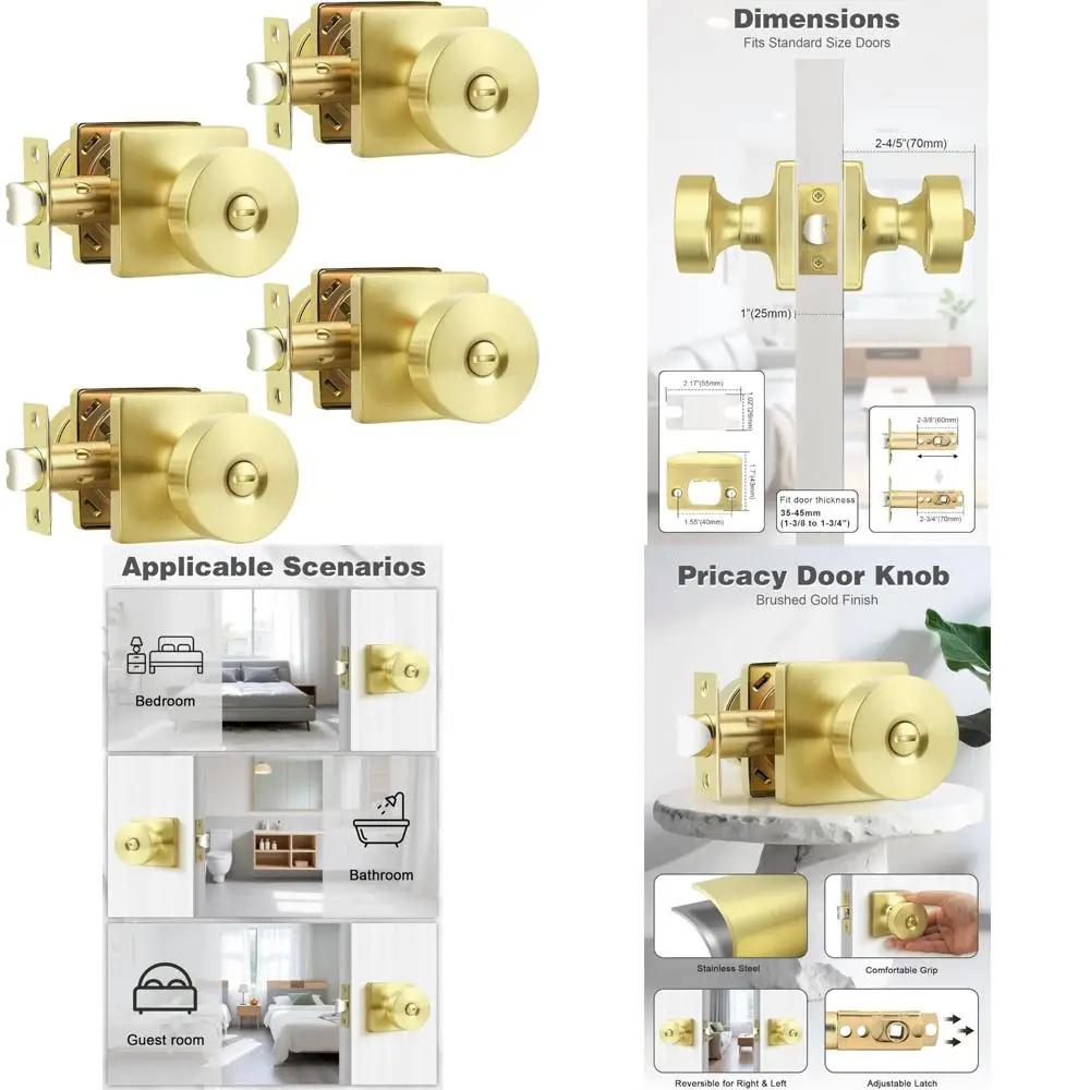 

Keyless Interior Door Handles, 4-Pack Privacy Door Knobs for Classic Bedroom and Bathroom, Square Base Design