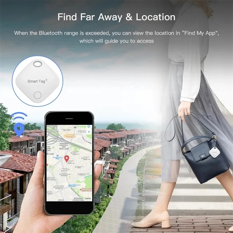 Mini GPS Tracker Airtag Bluetooth Key Finder with Apple Find My Network iOS Only Smart Tag Tracker Item Locator for Bags Luggage