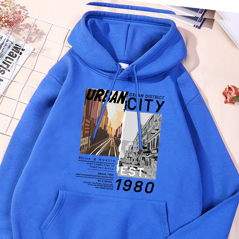 

Urban City Space Printed Male Sweatshirt Street Drawstring Fleece Hooded Casual Loose Comfortable Hoodies Autumn Versatile Hoody