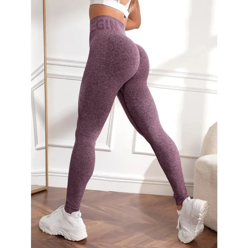 Women Summer Seamless Solid Sports Leggings with High Waist Hip Lifting Letter Pants Fitness Yoga PantsTraining Leggings