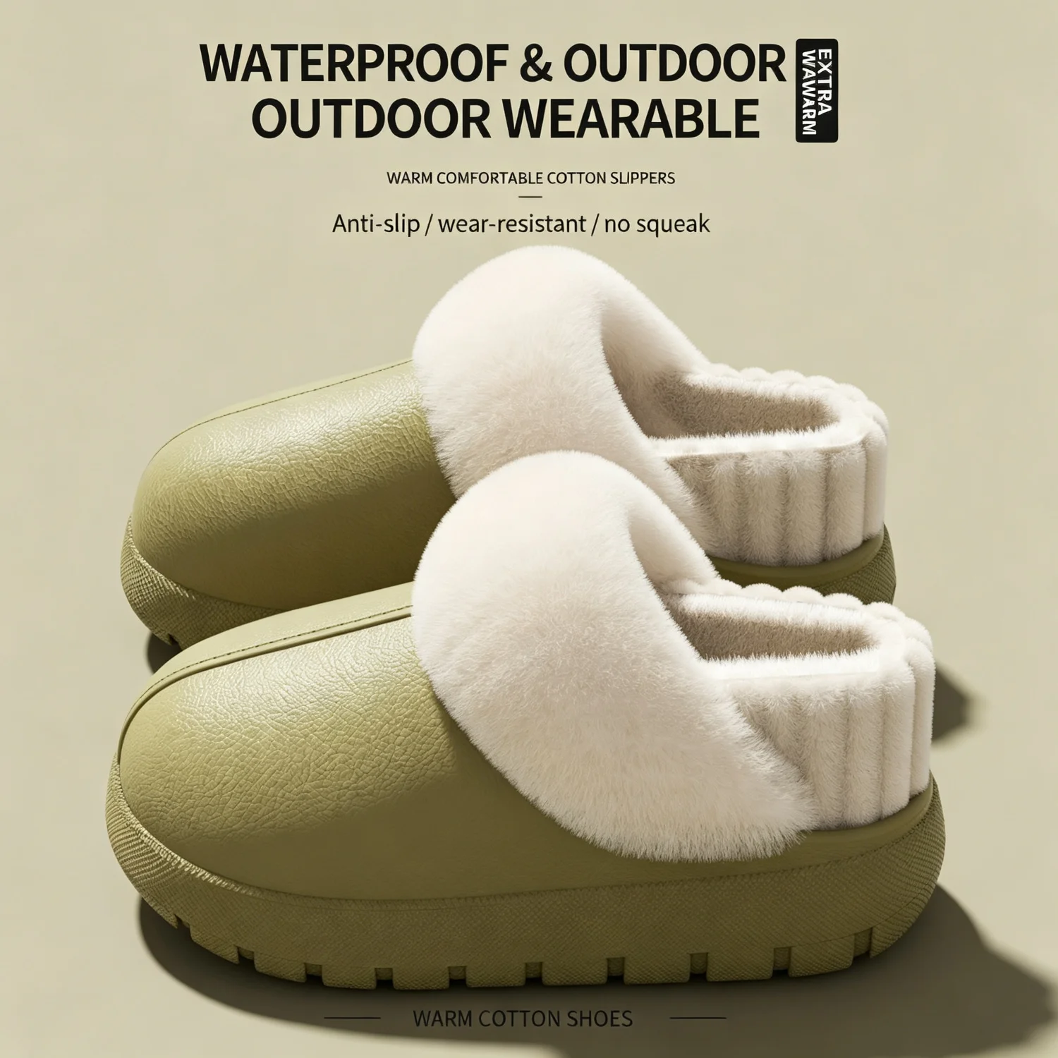 Waterproof Winter Warm House Slippers for Men Women Plush Fuzzy Lining Indoor Shoes Wear Resistant Sole Cozy Home Footwear