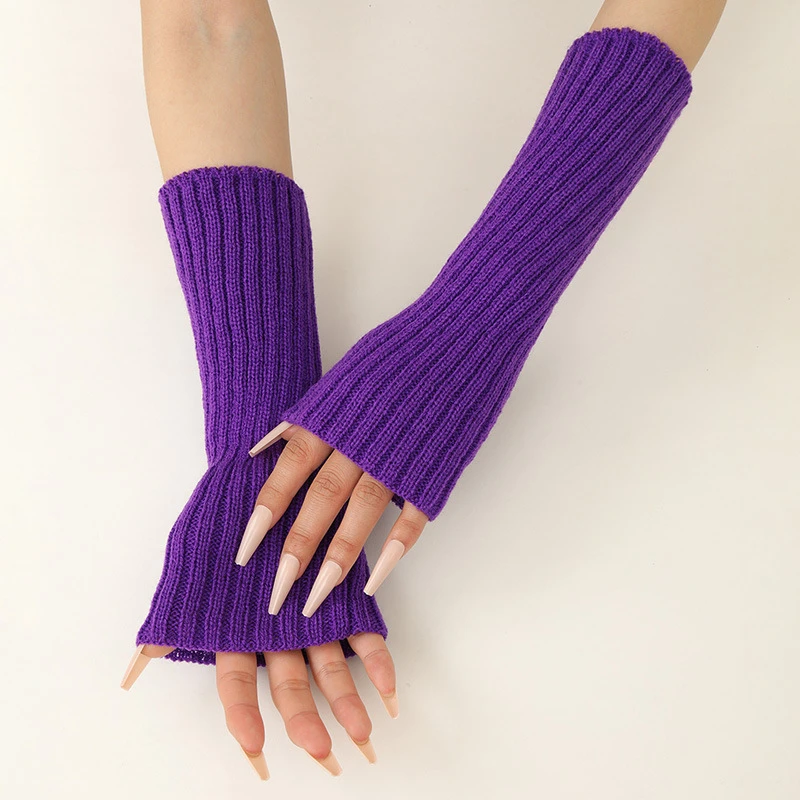 Girls Colorful Warm Knitted Arm Sleeves Soft Stretchy Casual Long Fingerless Gloves Lolita Decoration Mitten
