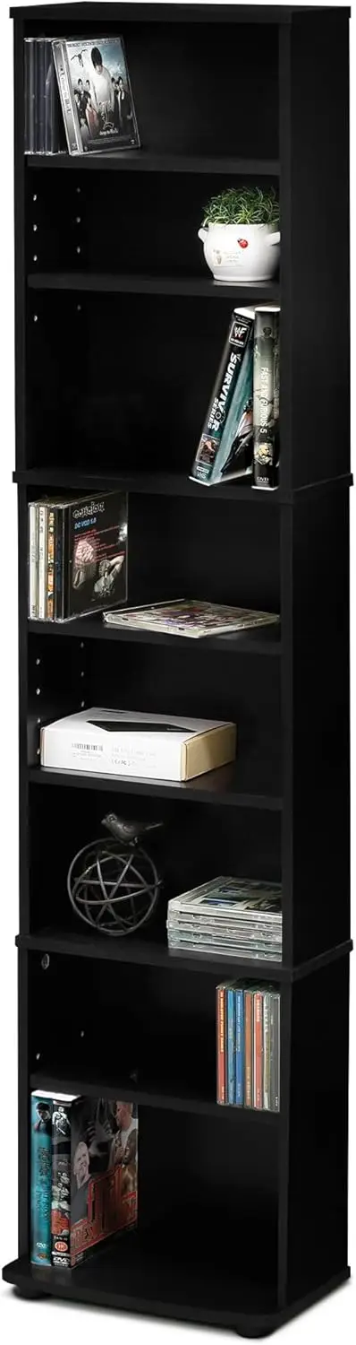 

8-Tier Adjustable Media Shelf for DVDs, CDs, Games - Easy Assembly, Fits Living Room & Office
