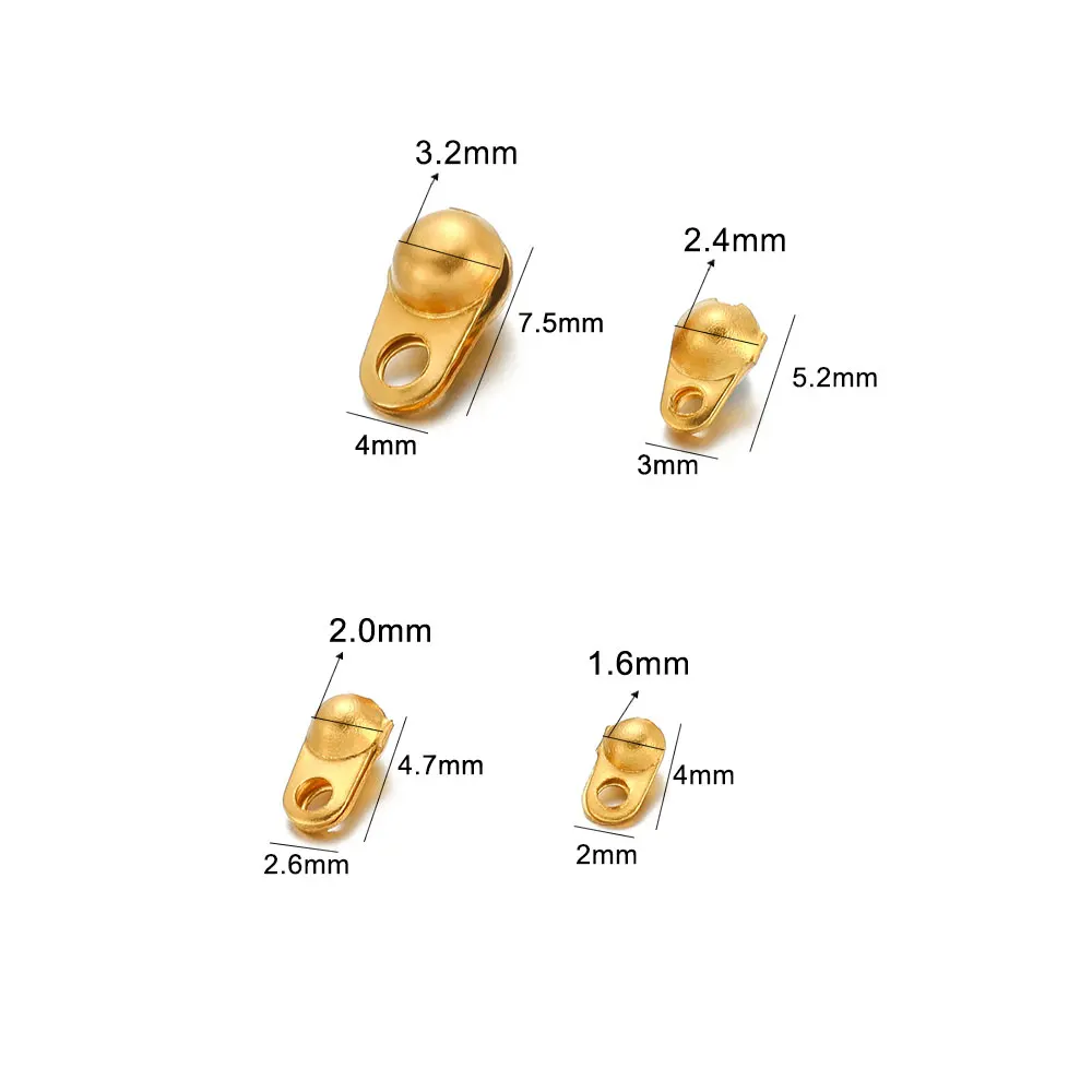 100/50Pcs Stainless Steel 1.6/2/2.4/3.2MM Ball Crimps Beads Connectors Chain End Clasps for DIY Bracelet Necklace Making