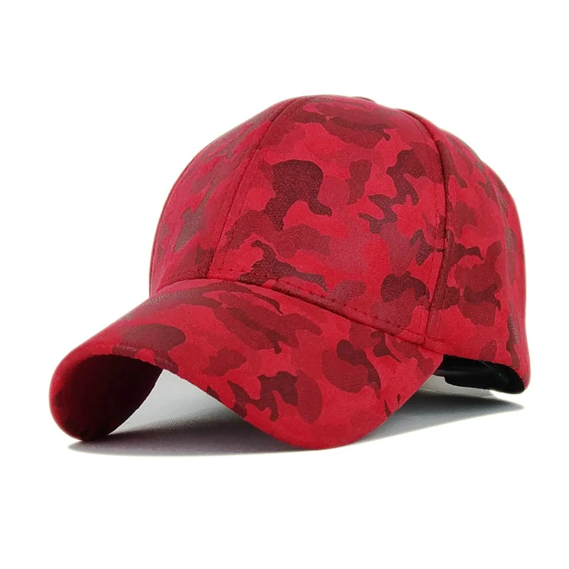 Vintage Army Green Brown Grey Camo Snapback Leather Men Suede Baseball Cap Camouflage Red Navy