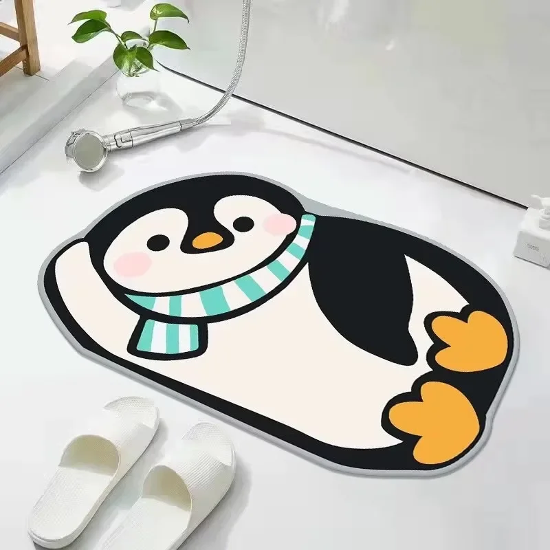 Animal Shaped Rug Cartoon Penguin Bear Panda Print Bathroom Rug Bath Mat Shower Rug for Home Decor Diatomaceous Earth Non-Slip