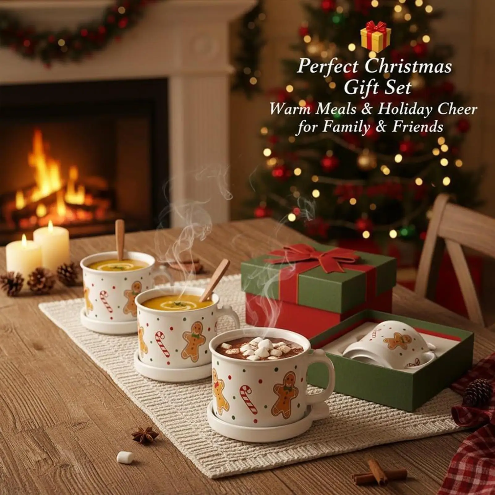 

750ml Ceramic Soup Bowls soup cup Microwave Gingerbread Man Food Container Christmas Mug Instant Noodles Salad Bowl Oatmeal Mug