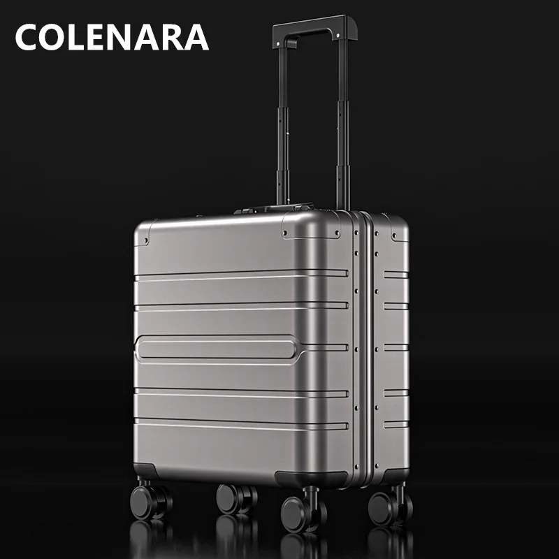 COLENARA Cabin Suitcase Business Boarding Box Small Password Box All Aluminum Magnesium Alloy Trolley Case 18 Inches Luggage