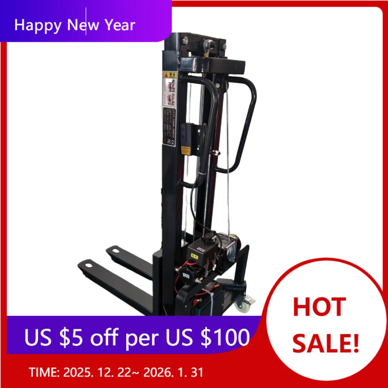 

200KG 1.2M Apilador Montacargas Electrico Mini Electric Pallet Stacker Walking Type Electric Stacking Truck Forklift